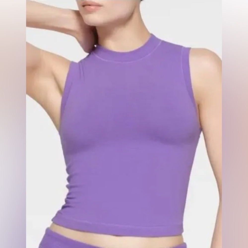SKIMS Cotton Jersey Mock Neck Tank in Ultra Violet NWT Size XS S Kim Kardashian